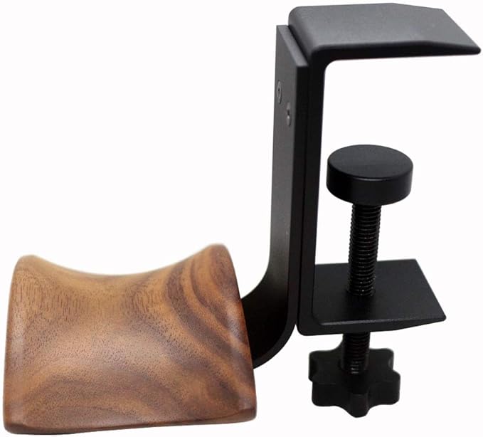 YANGMEI Walnut Wood Clamp Type Headphone Holder Stand Hanger Bracket Headphone Headset Hanger Holder Clamp Rack Hook Under Desk Table Headphone Hanger Holder for Audio,Studio & Gaming Headphones