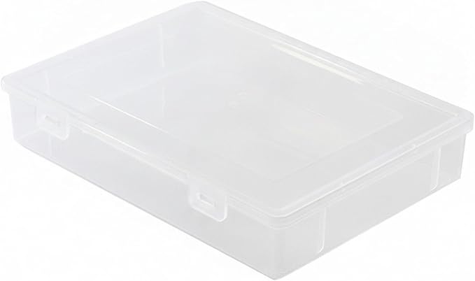 Low-Profile Rectangular File Box with Handle, Transparent PP Plastic Document Organizer for Desktop Storage