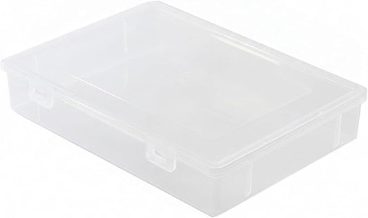 Low-Profile Rectangular File Box with Handle, Transparent PP Plastic Document Organizer for Desktop Storage