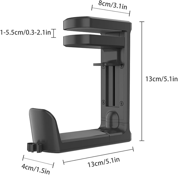 PC Gaming Headset Holder, Upgraded Headphone Stand for Desk,Adjustable Clamp-on Under Desk Hanger, Rotating Headphone Stand & Cable Clip Organizer (Black)