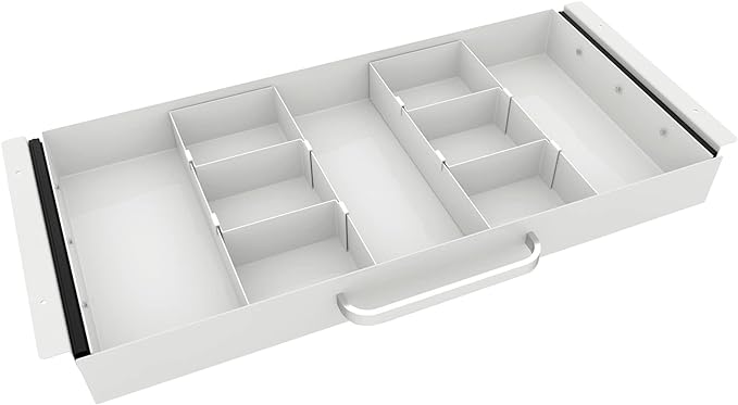 Large Size Under Desk Slide out Pencil Drawer White with Adjustable Space Divider Design for Storing Pencil and Office Accessories, Underdesk Pull out Tray Organizer Mounted for Sit Stand Workstation