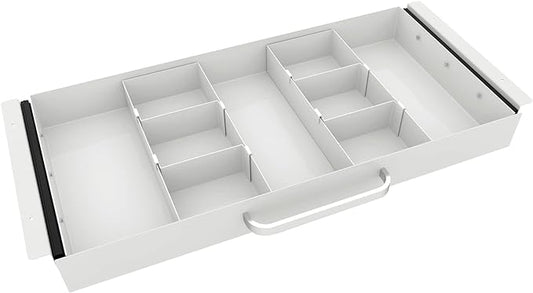 Large Size Under Desk Slide out Pencil Drawer White with Adjustable Space Divider Design for Storing Pencil and Office Accessories, Underdesk Pull out Tray Organizer Mounted for Sit Stand Workstation