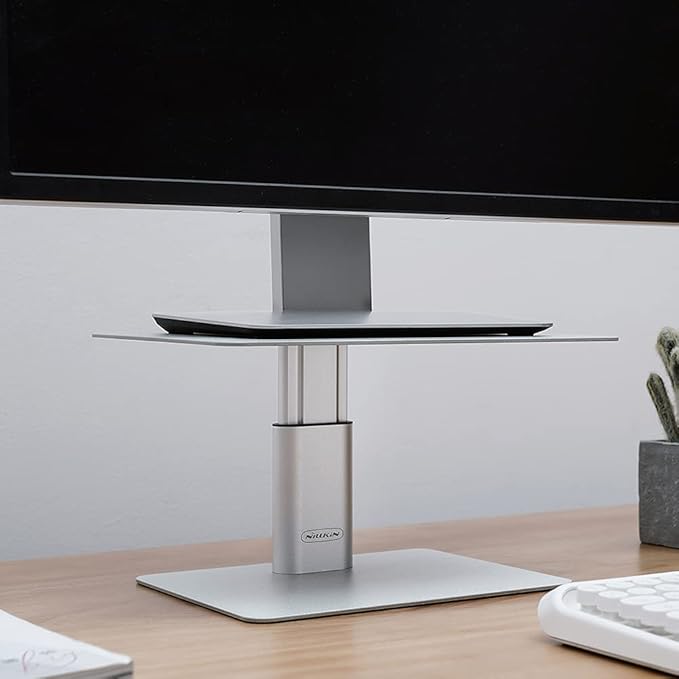 Nillkin Monitor Stand for Desk, Adjustable Height Computer Monitor Stand, Ergonomic Aluminum Computer Stand for Desktop Monitor, iMac, Studio Display XDR, Dell, HP, Lenovo, Other Screen Display, Silver