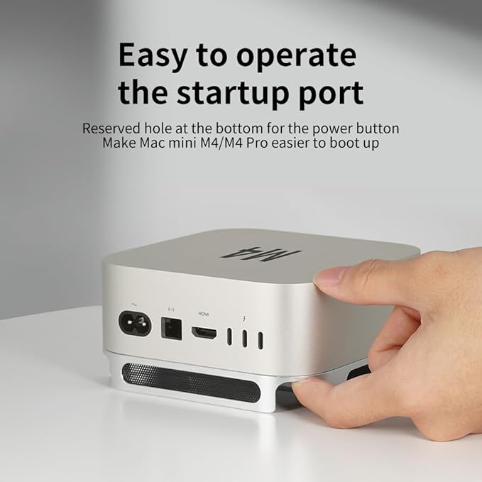 Mac Mini 4 Aluminum Stand with Mesh Dust Cover ??Cooling Base with Airflow Design, Anti-Slip Pads & Easy Power Access