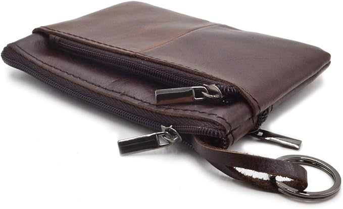 Freezx Women Genuine Leather Coin Pouch Zip Mini Purse Wallet Key Chain 3 Zipper