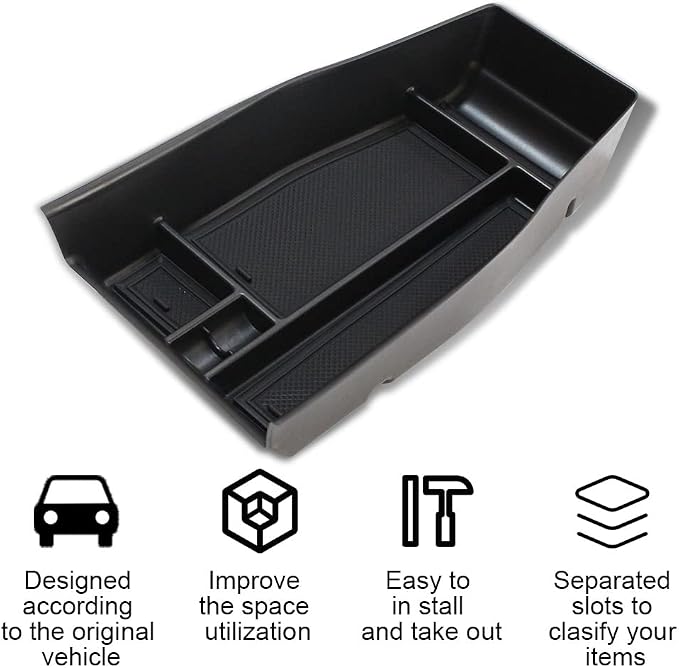 BestEvMod Lower Center Console Organizer Tray Storage Box Interior Accessories with Rubber Black Trim Compatible with Hyundai Ioniq 5 2022 2023 2024 Accessories NOT fit 2025
