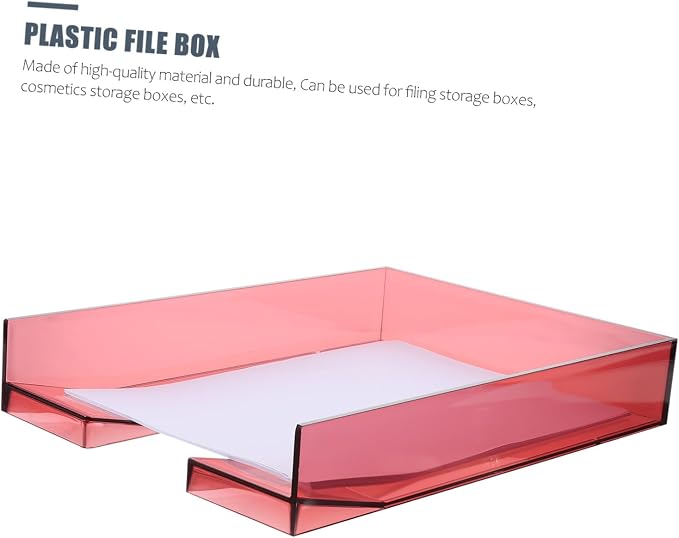 Stackable A4 Plastic Paper Storage Box, Lightweight Document Organizer with Wine Red Lid, Office File Holder for Desktop and Office Supplies