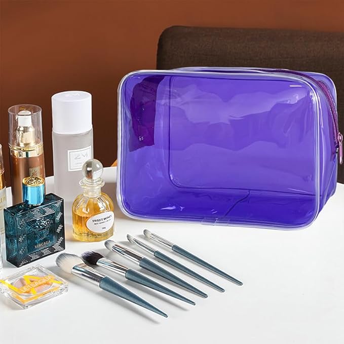 Neon TSA Approved Clear Toiletry Pouch, 7"x2.3"x4.7" Size, PVC Travel Makeup Bags for Toiletries, Transparent Cosmetic Bag for Women and Men Small (Transparent (black bone))