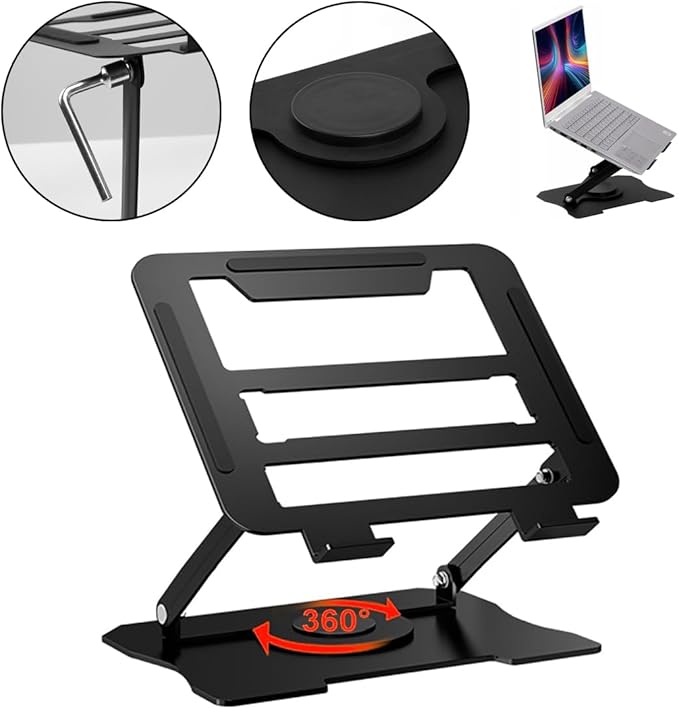 Adjustable Laptop Stand, Portable 360° Rotating & Foldable Metal Laptop Riser, Collapsible Travel Laptop Stand for 10-16" Notebooks, Ergonomic Laptop Holder