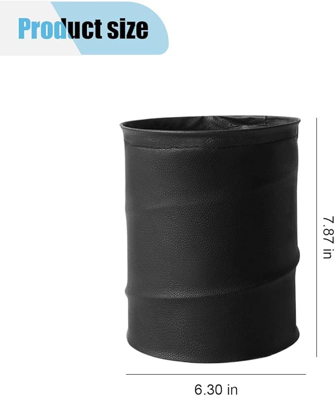 Collapsible Trash Can Car Garbage Bag - Leather Pop-up Car Trash Bin with Elastic Band - Hanging Foldable Garbage Can Vehicle Waste Basket Bin - Double-Layer Washable Bag for Cars Camping (Black)