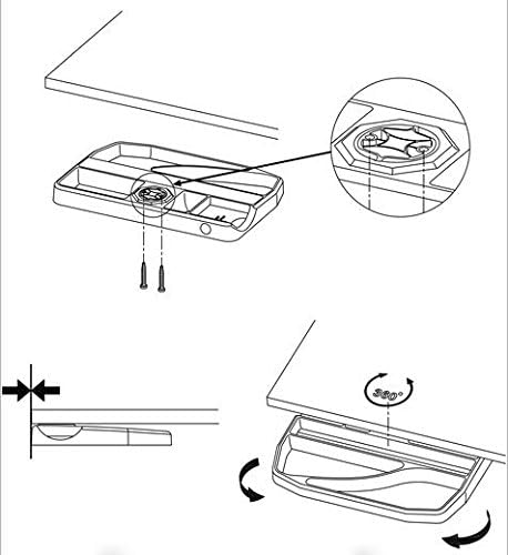 ApexDesk Screw-On Under Desk 360-Degree Swivel Drawer - Perfect Office Storage Accessory for Your Existing Standing Desk (Screw-On Desk Drawer - Black), (USD-1015-BLACK)