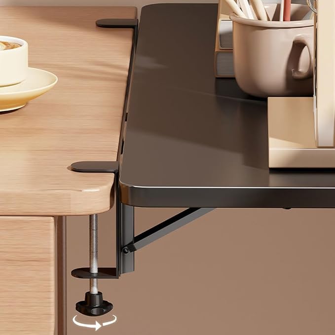 Desk Extender Tray, Punch-Free Clamp on 90° Foldable Keyboard Drawer Tray, Table Mount Armrest Shelf, Computer Elbow Arm Support (Black, 19.7"*9.8"*0.5"/50cm*25cm*1.2cm)