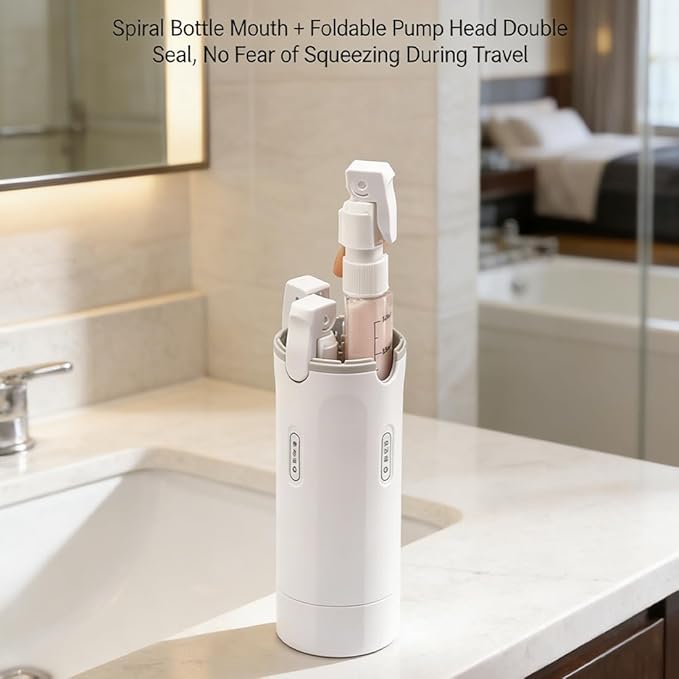 4 in 1 Travel Dispenser, 4 Pack 30ML Travel Bottles with Stickers for Toiletries, Leak Proof Travel Size Containers, Portable for Shampoo Lotion Conditioner Cream White