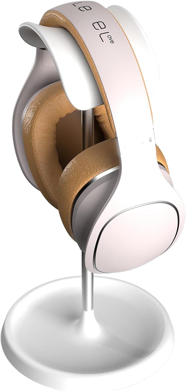 Headphone Stand, Desktop Headset Holder with Headphone Cable Storage Clip, Heavy Duty Gaming Earphone Stand with Base Curved Storage for AirPods Max, Beats, Bose,Sony and More（White）
