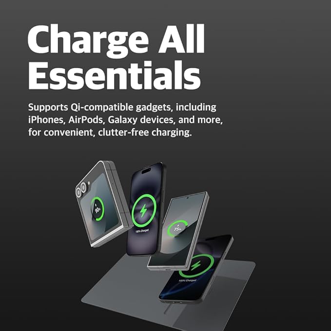 POUT H3 PRO Wireless Charging Mouse Pad ??Qi-Enabled Fast Charger with Anti-Slip Base & Smooth Surface for Phones and Earbuds ??Sleek Desk Accessory for Home & Office (Dust Gray)