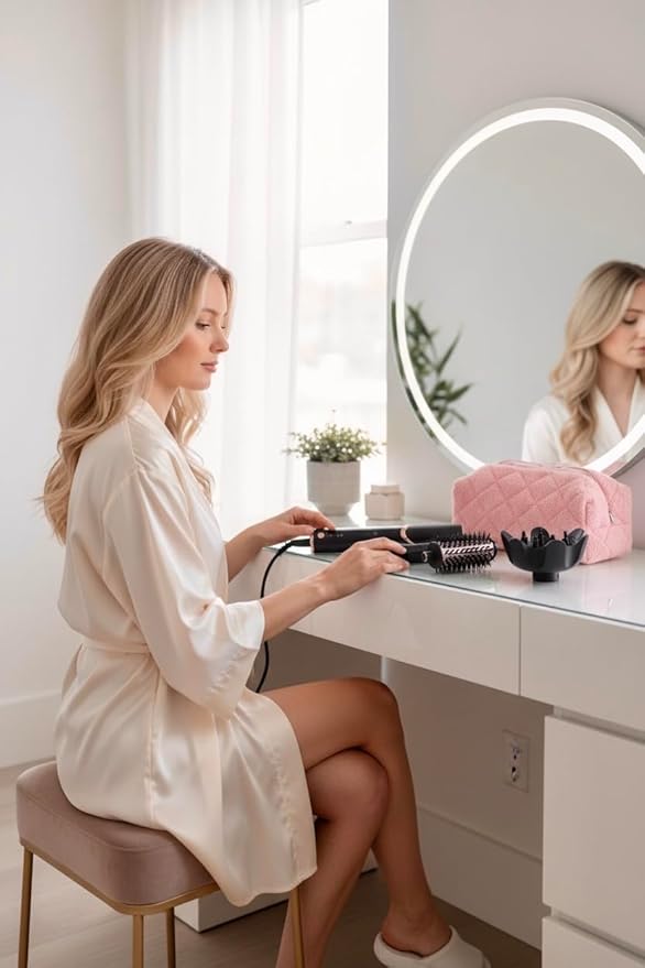 Plush Pink Sherpa Hair Tool & Makeup Travel Bag – 4 Pocket Cosmetic Organizer with Zipper Closure, Skincare & Beauty Accessories
