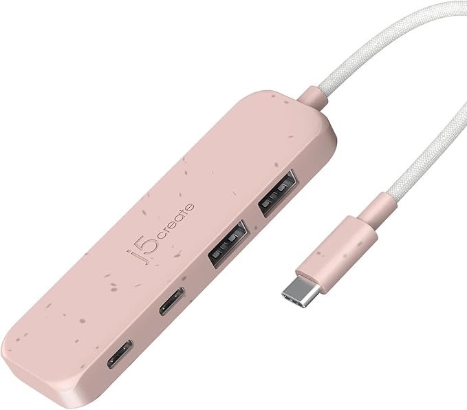 j5create 4-in-1 Pink USB-C to 4-Port Type-A & Type-C Hub(Eco-Friendly), 10 Gbps USB-A x 2 & 10 Gbps USB-C x 2, Compatible with MacBook Pro, MacBook Air, iPad, Mac mini (JCH342ER)