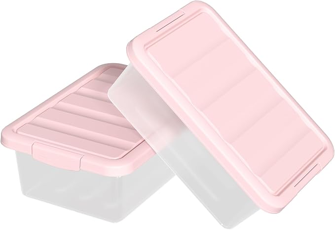 14 Quart Basic Clear Storage Box with Pink Lid (Pack of 2)