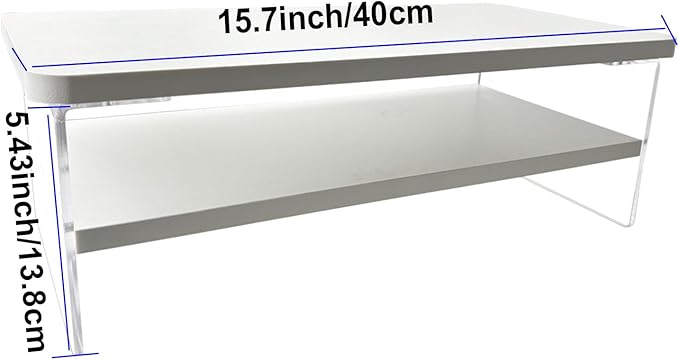 TINOMAR Monitor Stand Riser, 2 Tier Wood and Acrylic Computer Monitor Stand Riser for Desk for iMac, PC, Laptop, Ergonomic White Monitor Stand for Home and Office, 15.75 Inch