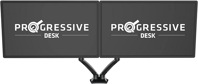 Progressive Desk Dual Gas Spring Monitor Mount Stand - Fits 10"-27" Monitors - ±180° Monitor Rotation - Arm Holds Up to 20 lbs per Arm
