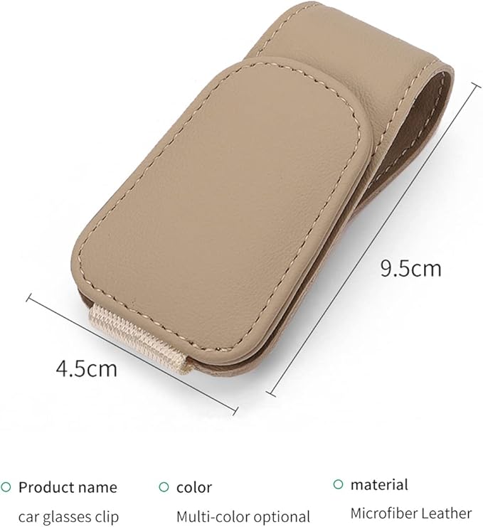 CHOSMOYI Magnetic Leather Sunglass Holder for Car, Sunglasses Clip for Car Visor, Auto Interior Accessories Universal for Different Size Eyeglasses (Beige)