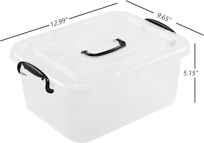 Quickquick 8 L Plastic Latching Box with Handle, Storage Latch Bins with Handles, Clear, 2 Packs