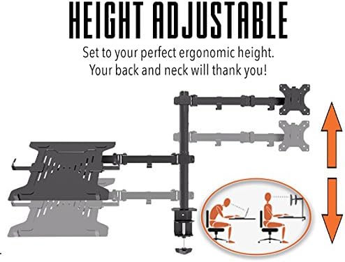 Stand Steady Monitor Mount + Laptop Stand | Height Adjustable Monitor and Keyboard Stand with Full Articulation and Desk Clamp Or Grommet | VESA Mount 13-32 inches (Arm + Laptop Clamp)