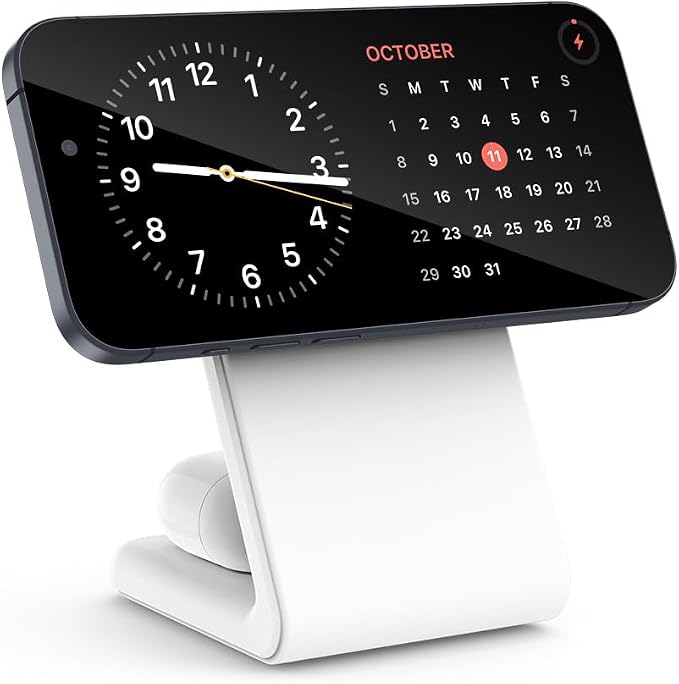 Magnetic Desk Phone Charger 2 in 1 for iPhone and airpod Charging Station, Designed for MagSafe Charger Stand Compatible with iPhone 17/16/15/14/13 Pro Max Series, Airpods 4/3/2/Pro 2,White