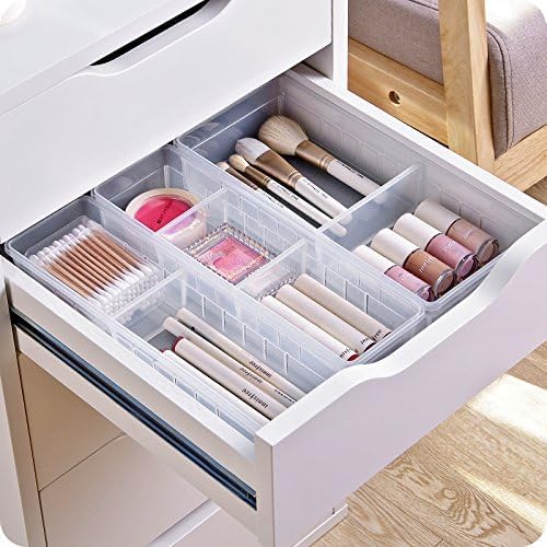 Chris.W Desk Drawer Organizer Tray with Adjustable Dividers, Multi-Drawers for Makeups, Utensil, Pens, Flatware and Junks - Set of 4 (2 Large + 2 Small),13.8 Inch Length