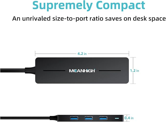 USB Hub, 3.0 4-Port Ultra-Slim Data USB Expander with 4 FT Extended Cable Compatible with MacBook, Mac Pro, Mac mini, iMac, Surface Pro, XPS, PC, Flash Drive, Mobile HDD (Black)