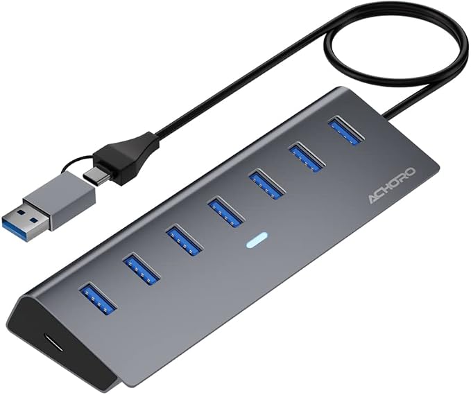 ACHORO USB Hub 3.0, 7-Port Expander with USB C Adapter, Aluminum Alloy for MacBook Pro, iMac, PC and Desktop