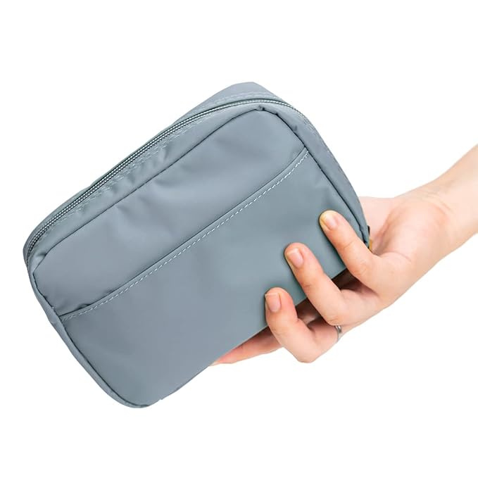 Hekyip Rectangular Cosmetic Beauty Bag for Purse Travel Handy Makeup Pouch for Women Girls (Rectangular Grayish Blue)