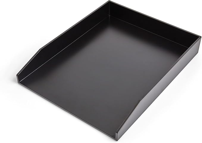 Staples Front‑Load Stackable Plastic Letter Tray, Black, 2‑Pack – Desktop Paper Organizer for Office Files & Documents