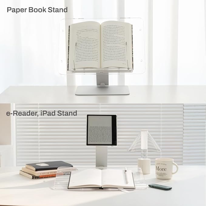 MITER 2-in-1 Magnetic Book & Tablet Stand – Detachable Acrylic Holder for Paper Books, Magnetic Mount for iPhone, iPad, Galaxy, Kindle, Boox, e-Reader Adjustable Innovative-Stand (Mini)