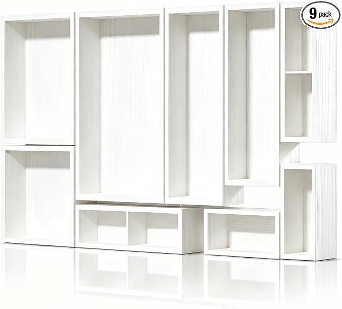 9-Pack Solid Wood Junk Drawer Organizer, Modular Desk Drawer Tray & Accessories with Non-Slip Pad, Multi-Use for Kitchen, Office, Bedroom Dresser, Utensil, Makeup, Stationery, Tea Bags & Coffee Pod
