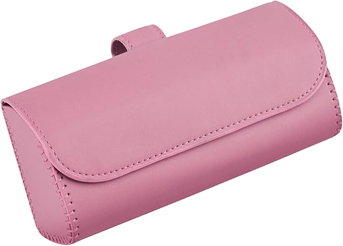 Sunglasses Holder for Car Sun Visor, Leather Auto Eyeglasses Organizer Box with Hidden Magnetic Closure, Vehicle Glasses Case Clip Holder, Car Accessories for Women Men (Pink)