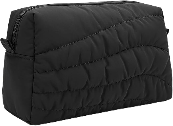 Travel Makeup Bag for Women, Small Cosmetic Bags Organizer Toiletry Bag, Nylon Pouch Travel Essentials Toiletries Accessories Brushes, Black