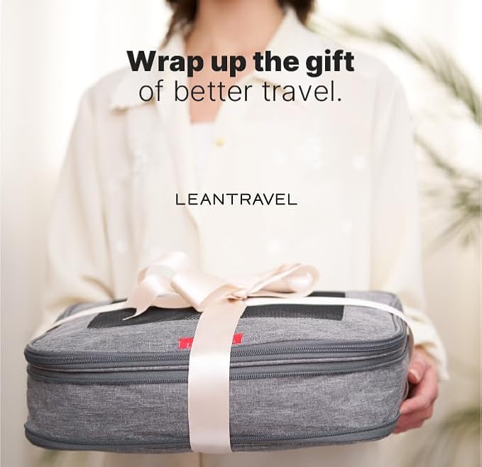 LeanTravel Premium Compression Packing Cubes for Travel - Suitcase Organizer Bags with Double Zipper & Breathable Mesh Panel - Space Saving Carry On Luggage Essentials (4-Pack, Grey)