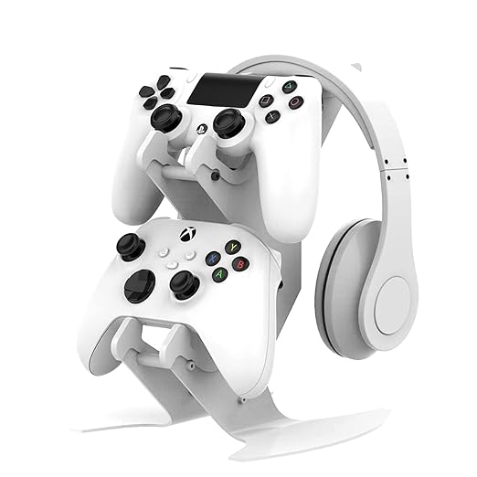 NBCP Controller Holder, Game Controller Headset Stand for Xbox Series X S/Xbox one / PS5 / PS4 / NS/PC/Headset, Aluminum Metal Headset Mount Universal Organizer for Video Game Accessories (White)