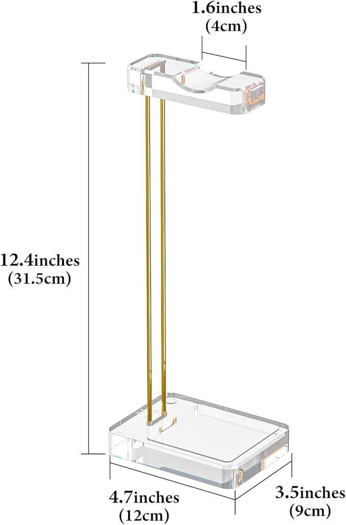 GEEKRIA Headphone Stand for Desk, Clear Acrylic Headset Stand with Gold Metal Accent, Gaming Headphone Holder, Universal Desktop Display Stand for Over-Ear Headphones