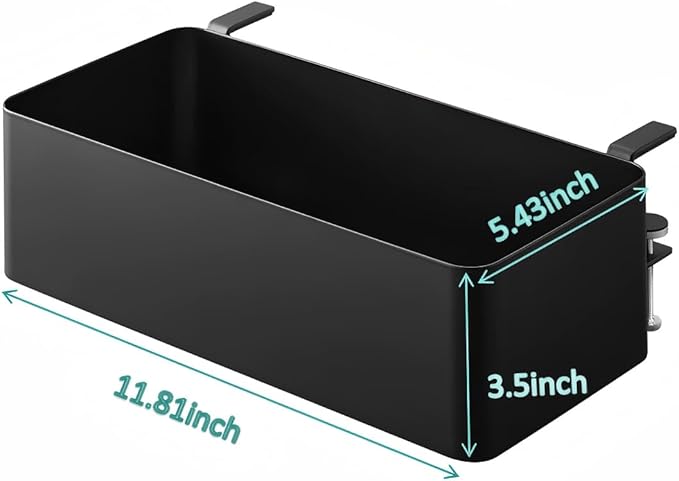 No Drill Desk Side Storage,Hanging Organizer,Clamp on Table Basket,Minimalist,Metal material,To Store Office Accessories, Gaming Devices,Storage for Office & Home,Black