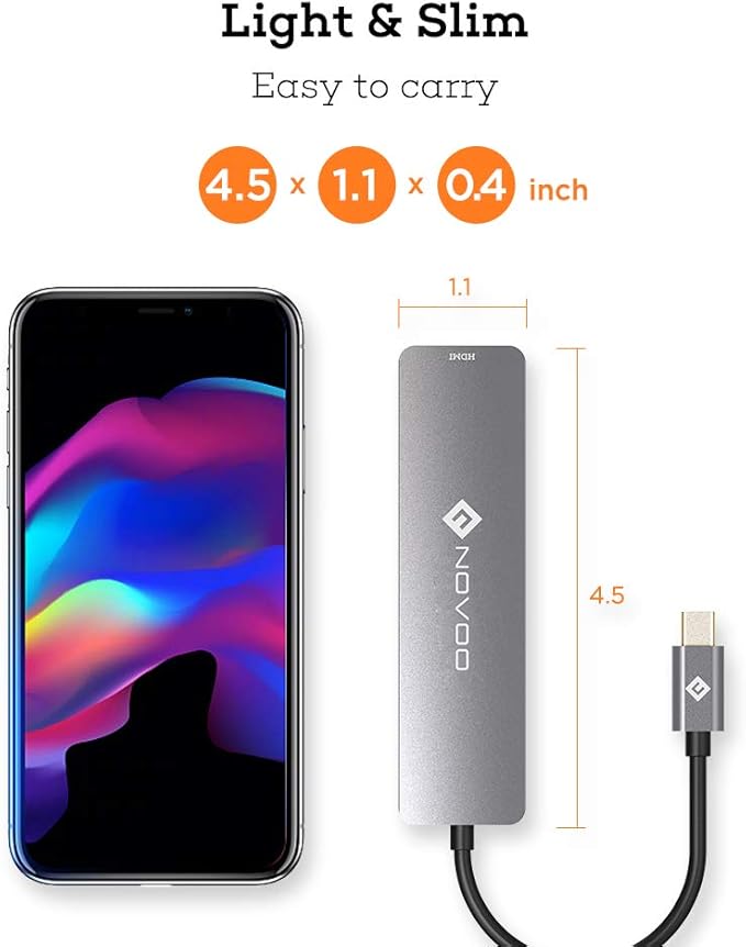 USB C Hub HDMI, MacBook Pro Adapters with 100W PD, NOVOO 6 in 1 Adapter 4K to HDMI, 2 USB 3.0 Ports and SD/TF Cards Reader for iPad Pro/MacBook Pro Air/Type C Devices