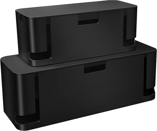 ZhiYo Cable Management Box Black, 2Pack Cord Organizer Box - Extra Large and Medium Size, Cord Hider Box to Conceal Power Strips on Desk or Floor, Made from Electrically Safe ABS Material