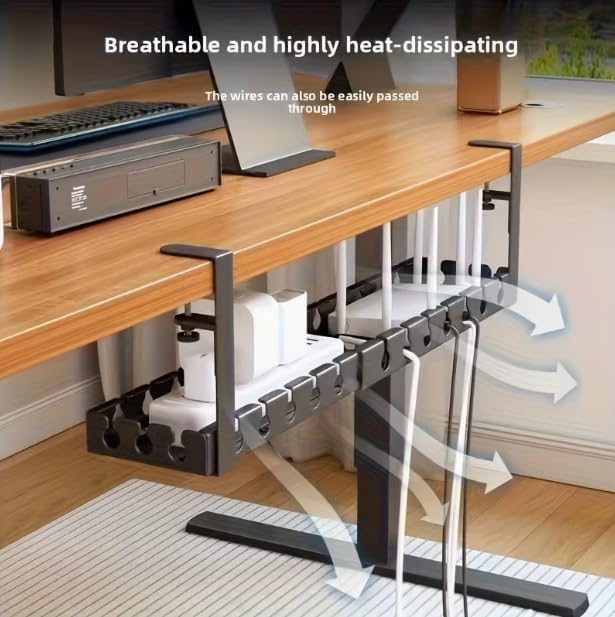 Extendable Under Desk Cable Management Tray, 17"-28.7" Clamp On Cord Organizer, No Drilling Metal Cable Management Holds Up to 11 lbs, Desk Storage for Office and Gaming Accessories