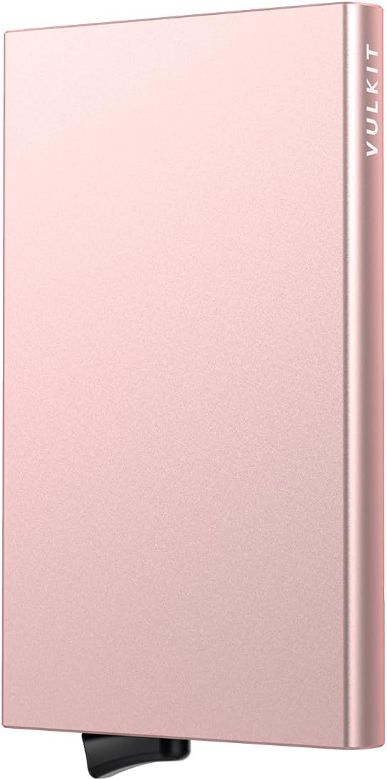 VULKIT Pop Up Wallet, Slim Minimalist Credit Card Holder For Men and Women RFID Blocking Mini Metal Case Rose Gold