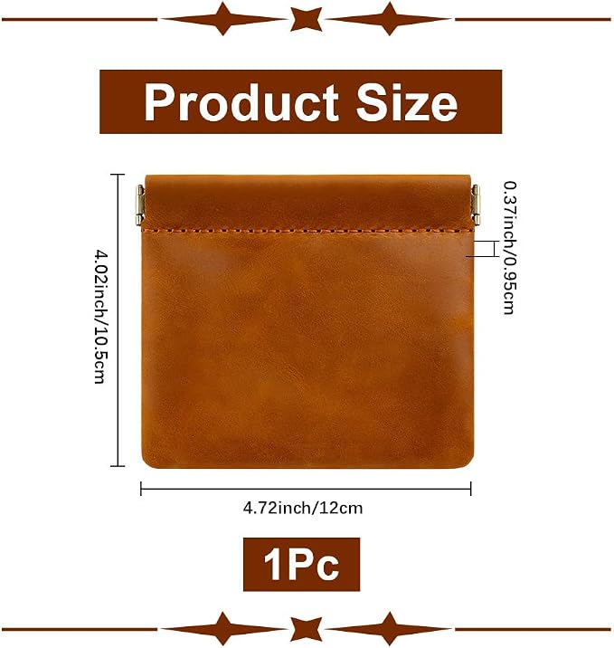 Genuine Leather Mini Squeeze Coin Purse Pouch Small Coin Wallet Change Holder Portable Leather Pocket Cosmetic Bag Travel Makeup Lipstick Pouch Crimp Closure for Women Men