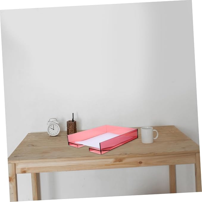 Stackable A4 Plastic Paper Storage Box, Lightweight Document Organizer with Wine Red Lid, Office File Holder for Desktop and Office Supplies