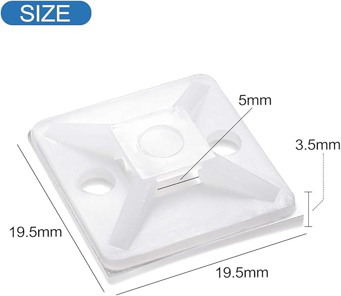 XHF 100 PCS 3/4" White Self Adhesive Cable Zip Tie Mounts Wire Cable Clips Holders Management Anchors Organizer Holders Squares(HS-101S)