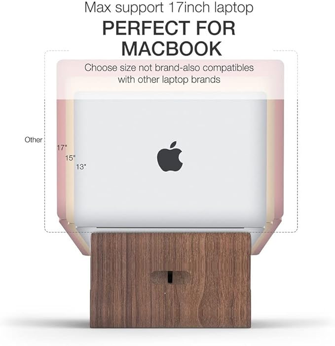 SAMDI Laptop Stand Wood, Wooden Cooling Computer Holder, Notebooks Desktop Mount for MacBook Air, Pro 13 15, iPad Pro 12.9, Dell XPS, Surface, Chromebook 11 to 17 (Walnut)
