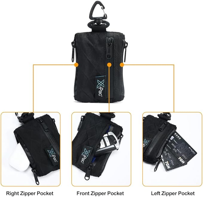Minimalist Zip Wallet for Men EDC Pouch Key Holder Small Organizer for Cards Cash Coins and AirPods Made with X PAC VX21 Waterproof Durable Everyday Carry Bag with Clip